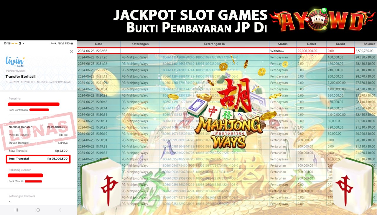 AYOWD JACKPOT SLOT GAME PG MAHJONG WAYS Rp,25,000,000 LUNAS