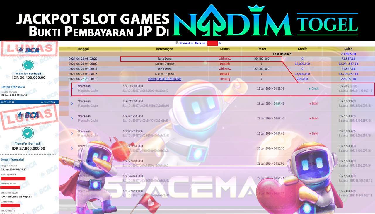 NADIMTOGEL JACKPOT SLOT PRAGMATIC CASINO SPACEMAN Rp.58.200.000,- LUNAS