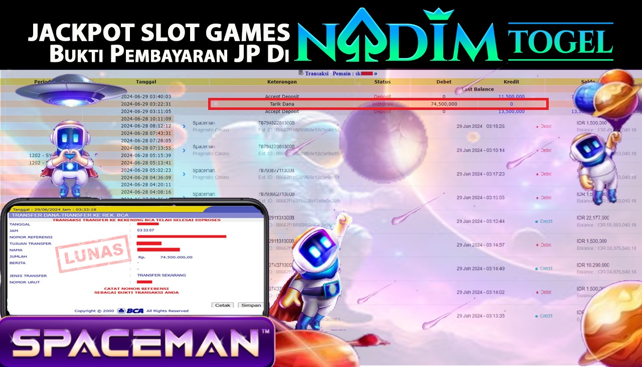 NADIMTOGEL JACKPOT SLOT PRAGMATIC CASINO SPACEMAN Rp.74.500.000,- LUNAS