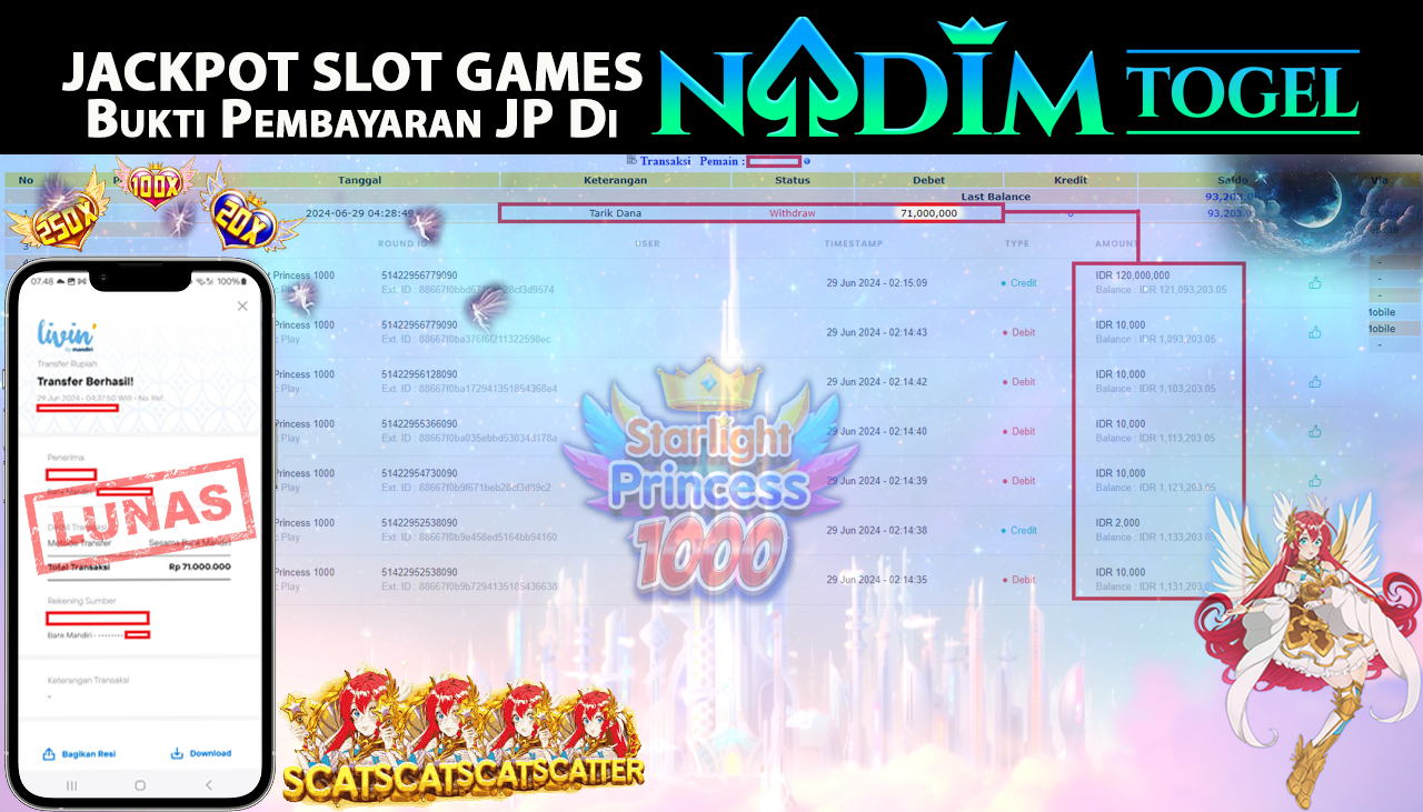 NADIMTOGEL JACKPOT SLOT STARLIGHT PRINCESS 1000 Rp.71.000.000,- LUNAS