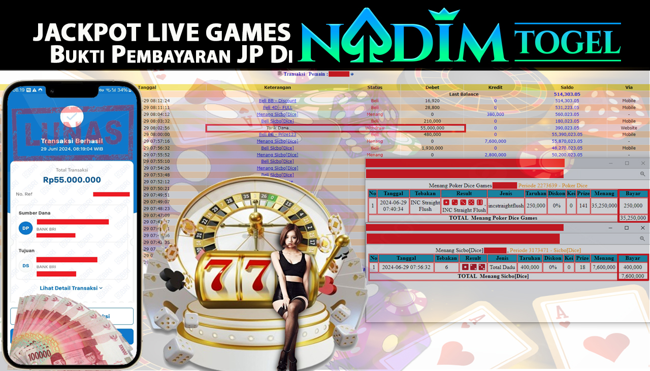 NADIMTOGEL JACKPOT LIVE POKER DICE GAMES Rp.55.000.000,- LUNAS