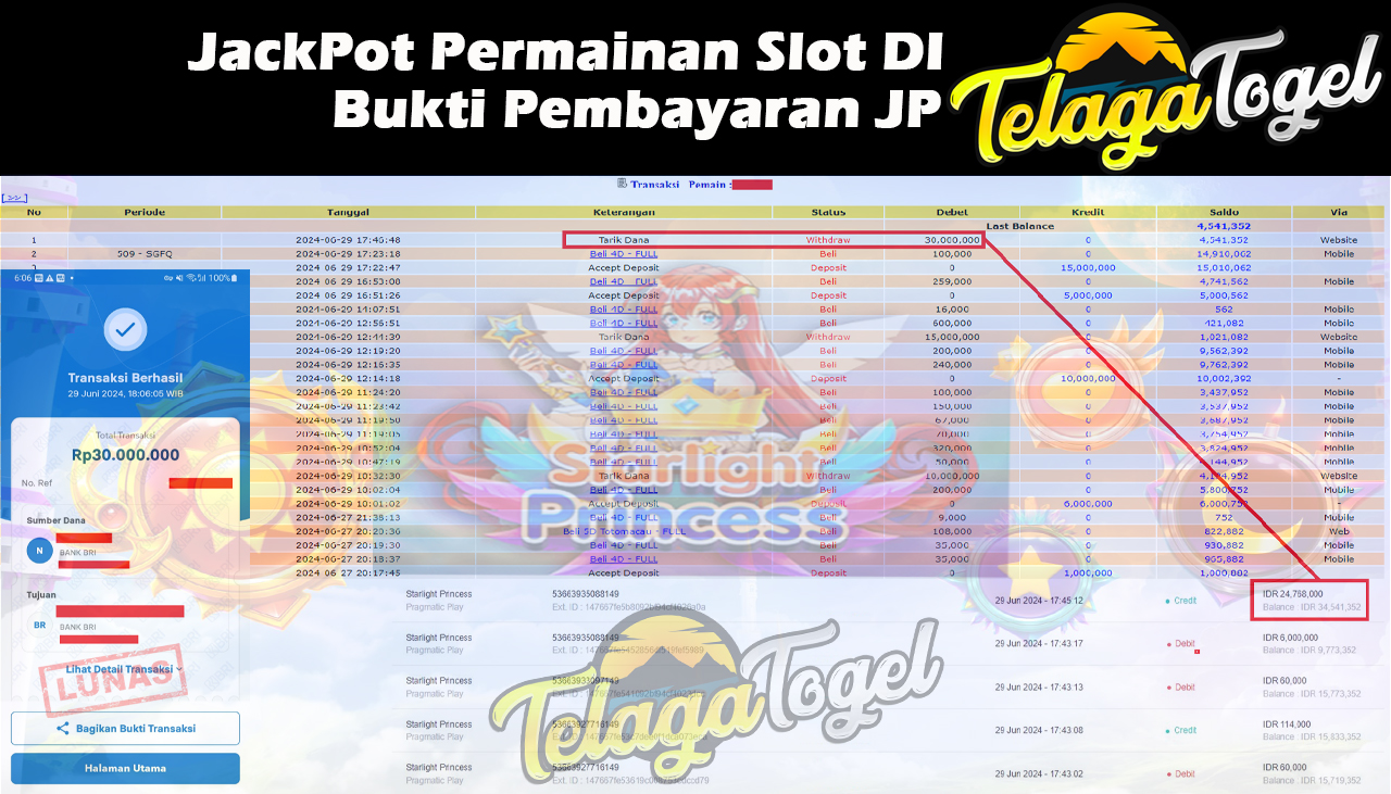 TELAGATOGEL JACKPOT SLOT GAME Slot Starlight Princess Rp.30,000,000,- LUNAS