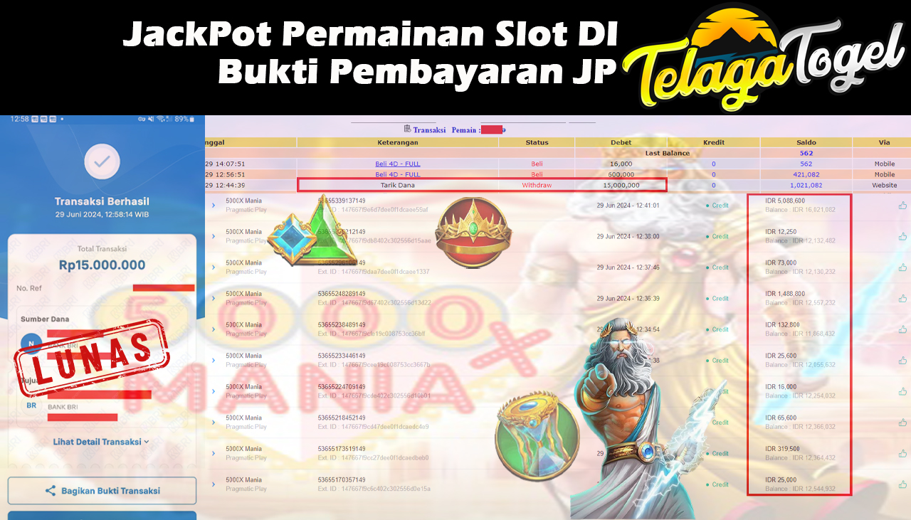 TELAGATOGEL JACKPOT SLOT GAME Slot 5000X MANIA  Rp.15,000,000,- LUNAS