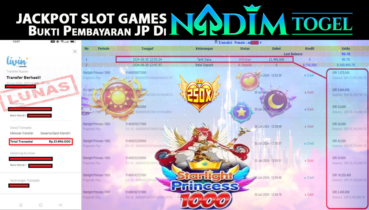 NADIMTOGEL JACKPOT SLOT Starlight Princess 1000  Rp.21.496.000,- LUNAS