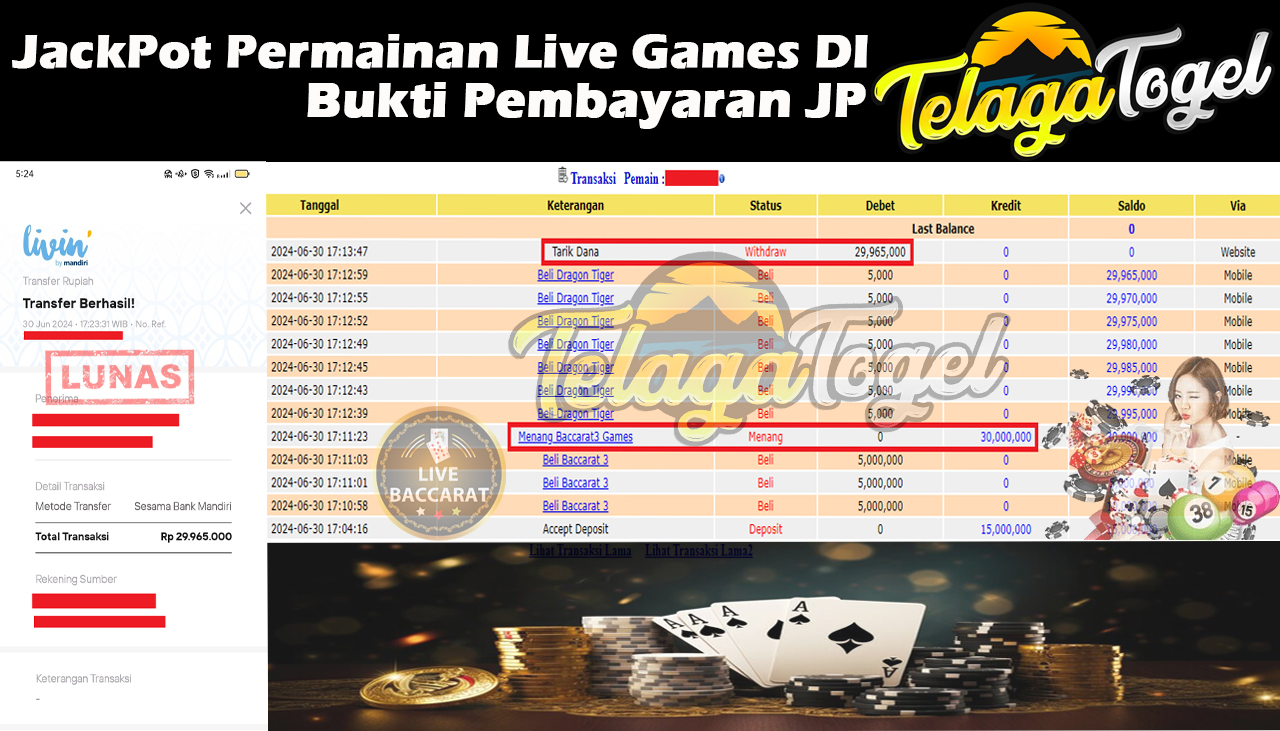 TELAGATOGEL JACKPOT LIVE GAME Baccarat 3 Games Rp,29,965,000- LUNAS