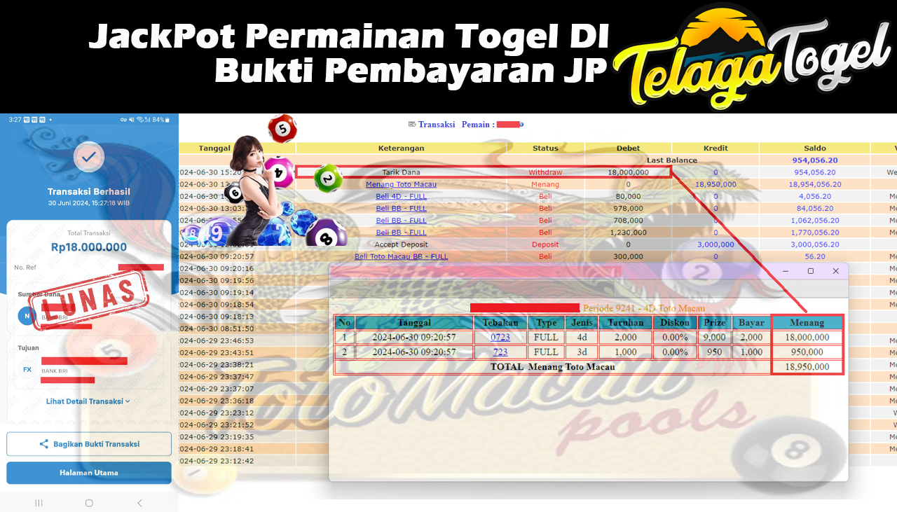 TELAGATOGEL JACKPOT TOGEL TOTO MACAU Rp.18,000,000,- LUNAS