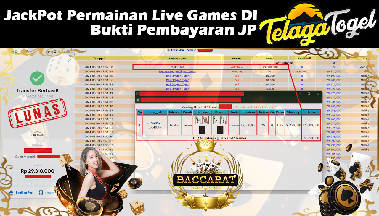 TELAGATOGEL JACKPOT LIVE GAME Baccarat 2 Rp,29,310,000- LUNAS