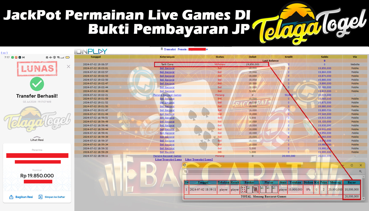 TELAGATOGEL JACKPOT LIVE GAME Baccarat  Rp,19,850,000,- LUNAS