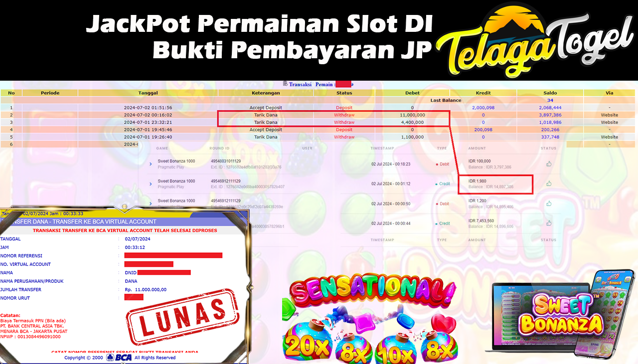 TELAGATOGEL JACKPOT SLOT GAME Sweet Bonanza 1000 Rp.11,000,000,- LUNAS