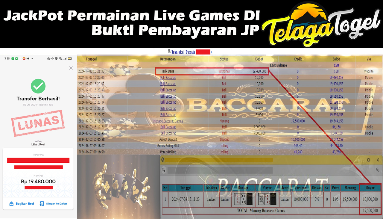 TELAGATOGEL JACKPOT LIVE GAME Baccarat Games Rp,19,480,000- LUNAS