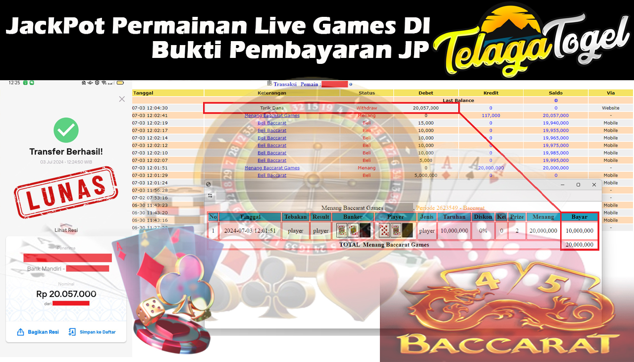 TELAGATOGEL JACKPOT LIVE GAME Baccarat Games Rp,20,057,000- LUNAS