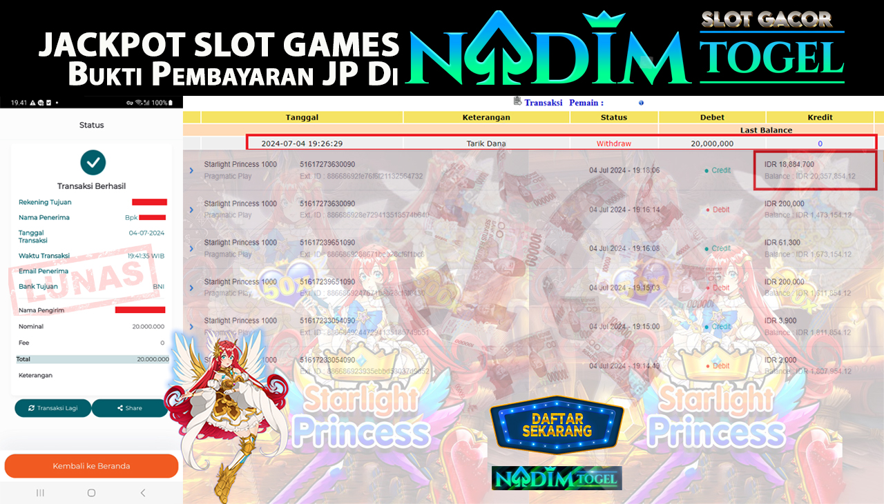 NADIMTOGEL JACKPOT SLOT Starlight Princess 1000 Rp 20,000,000,- LUNAS