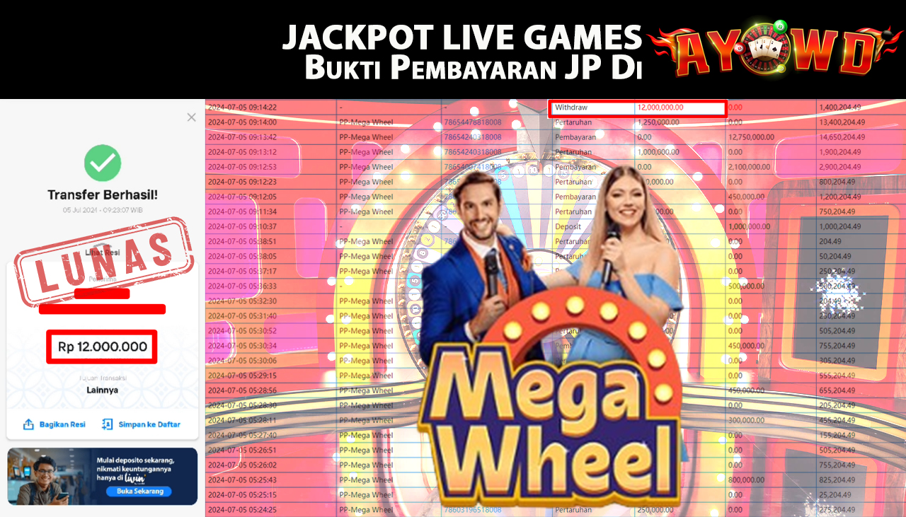 AYOWD JACKPOT LIVE GAMES PP-Mega Wheel Rp,12,000,000 LUNAS