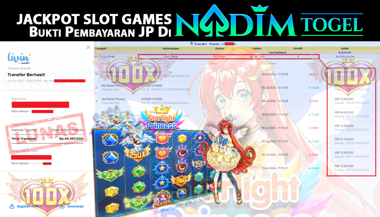 NADIMTOGEL JACKPOT SLOT Starlight Princess Rp 65,357,000,- LUNAS