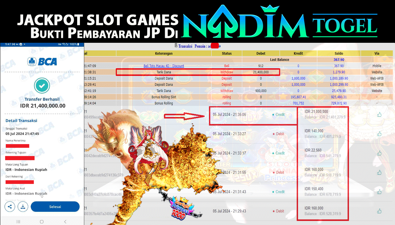 NADIMTOGEL JACKPOT SLOT Starlight Princess 1000 Rp 21,400,000- LUNAS