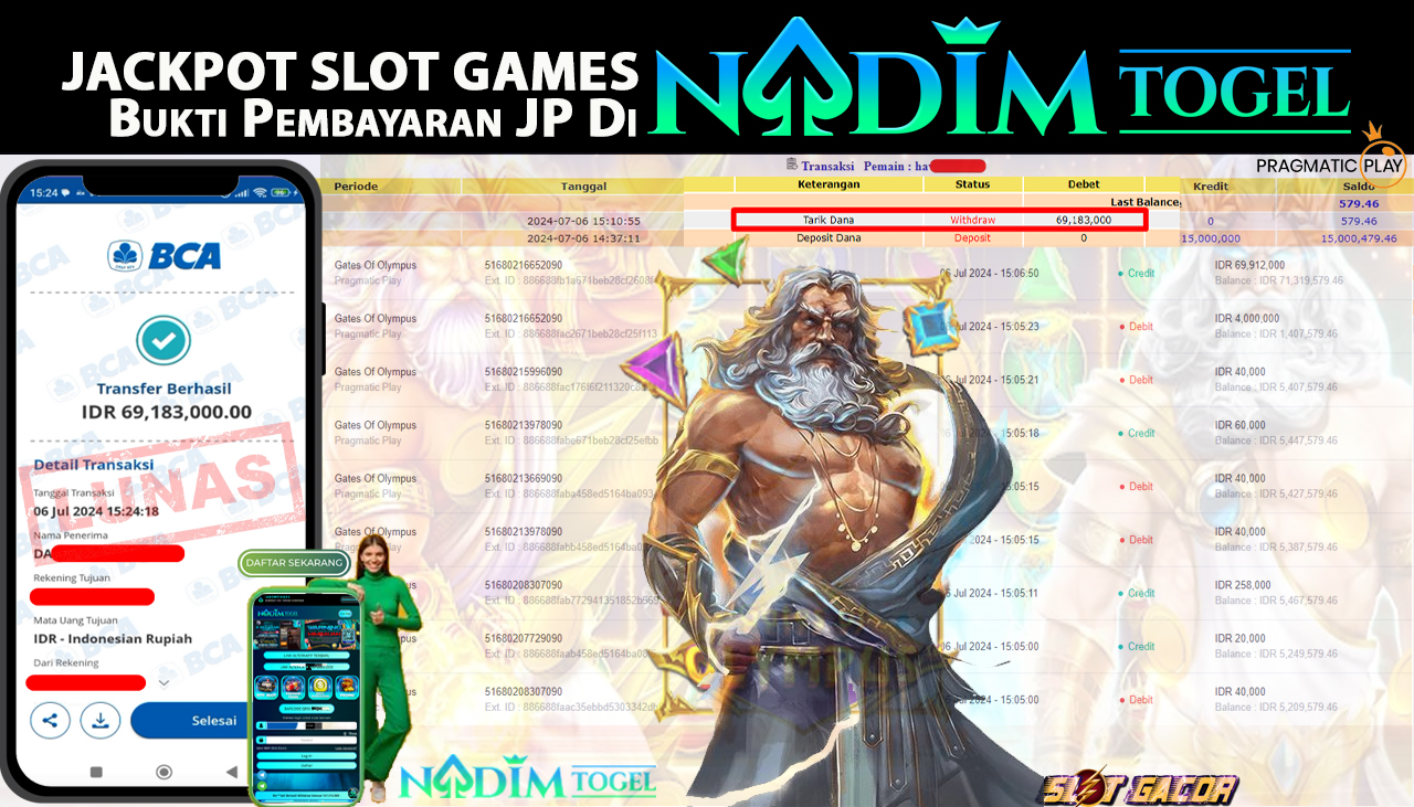 NADIMTOGEL JACKPOT SLOT Gates Of Olympus Rp 69,183,000,- LUNAS