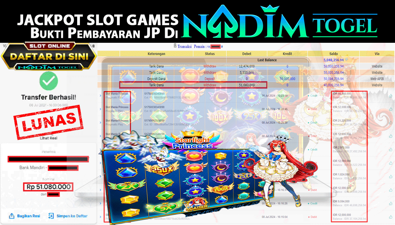 NADIMTOGEL JACKPOT SLOT MANIA PRINCESS Rp 51,080,000,- LUNAS