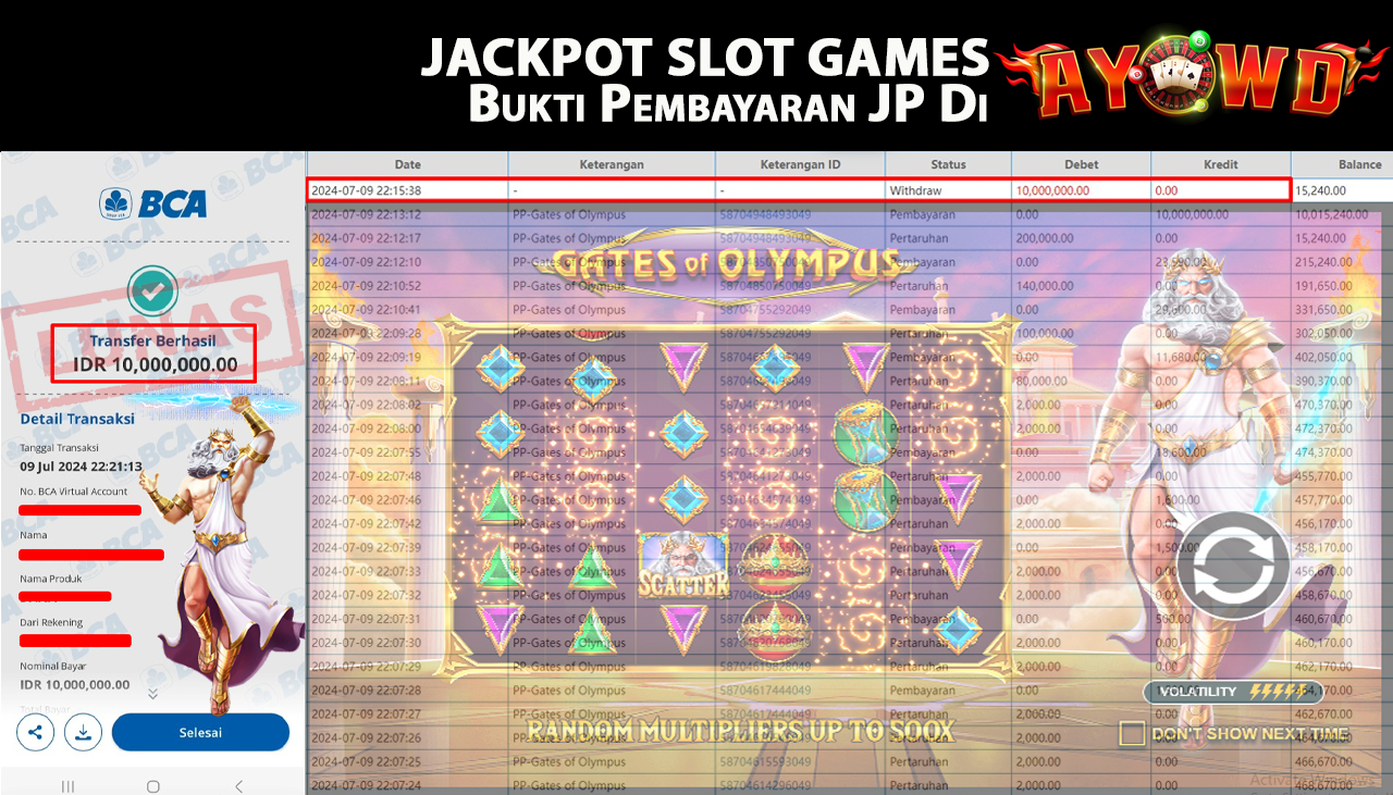 AYOWD JACKPOT SLOT GAME PP-Gates of Olympus Rp,10,000,000 LUNAS