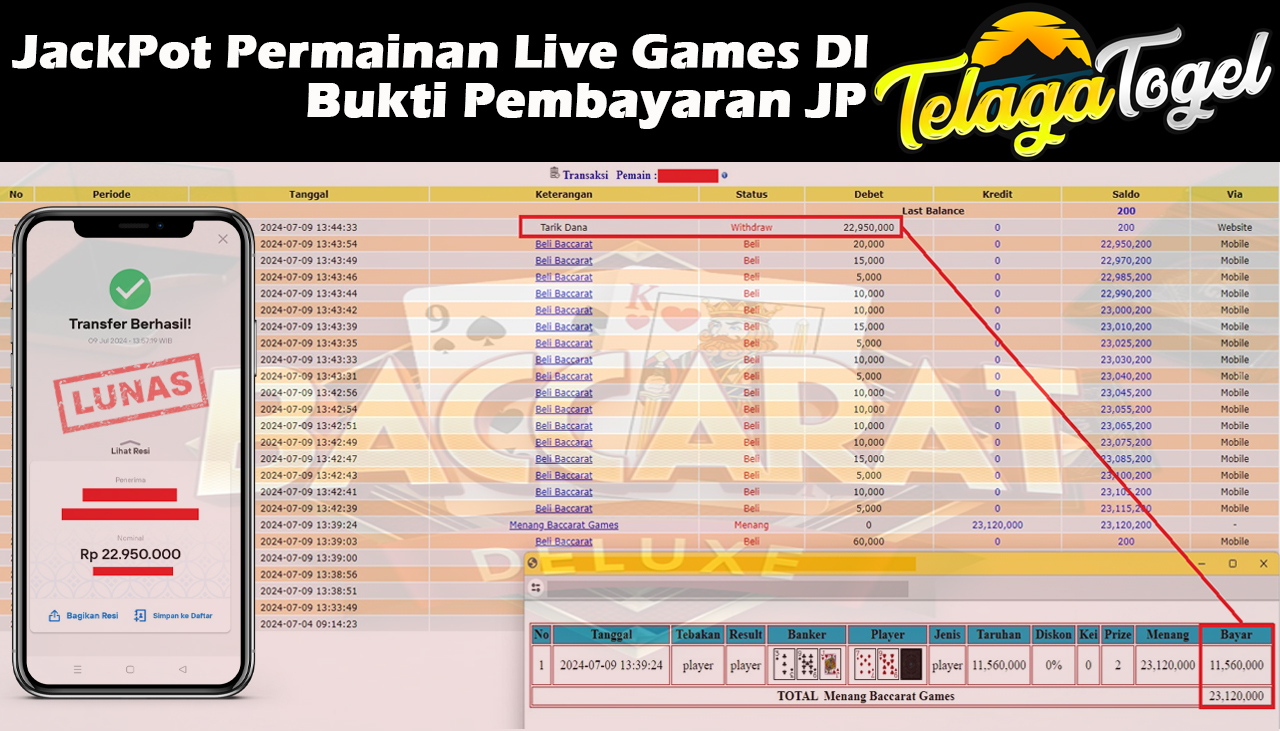 TELAGATOGEL JACKPOT LIVE GAME Baccarat Games Rp,22,950,000,- LUNAS