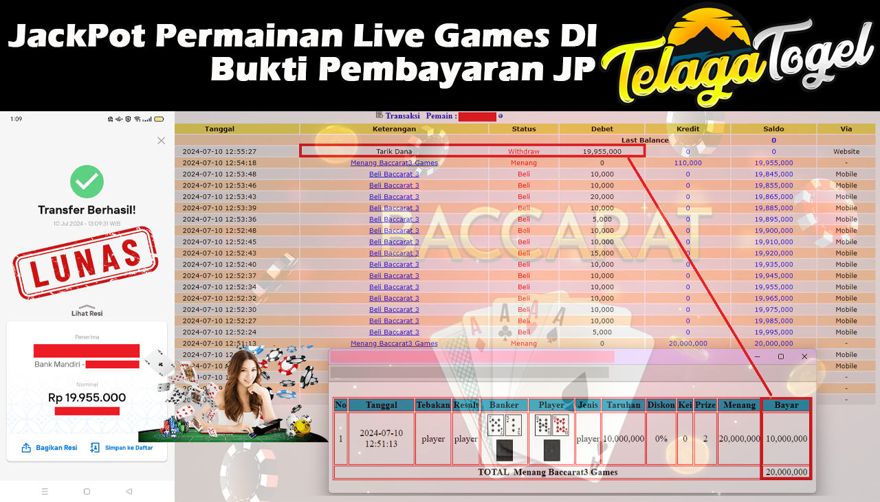 TELAGATOGEL JACKPOT LIVE GAME Baccarat 3 Games Rp,19,955,000- LUNAS