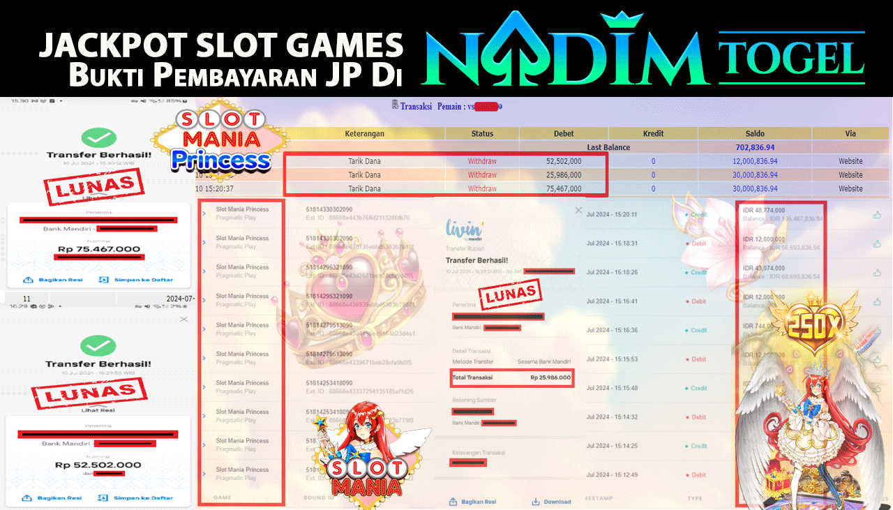 NADIMTOGEL JACKPOT SLOT MANIA PRINCESS Rp 153,955,000- LUNAS