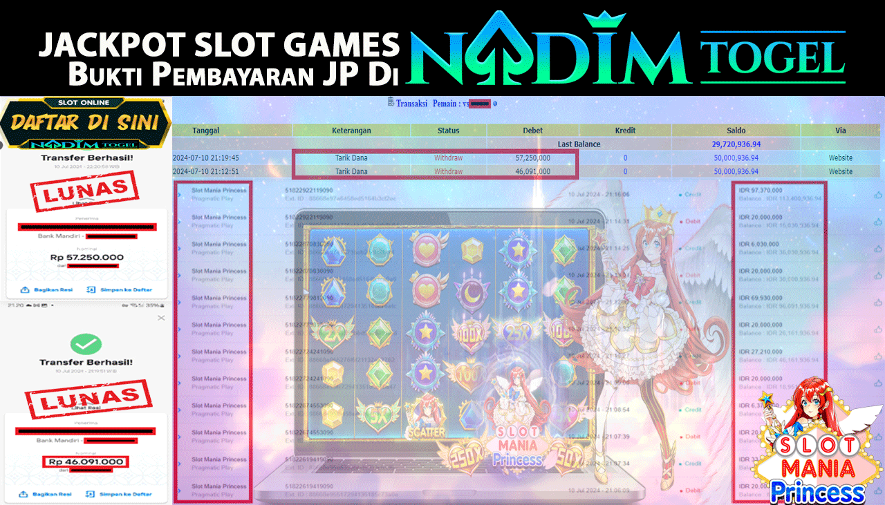 NADIMTOGEL JACKPOT SLOT MANIA PRINCESS Rp 103,341,000- LUNAS