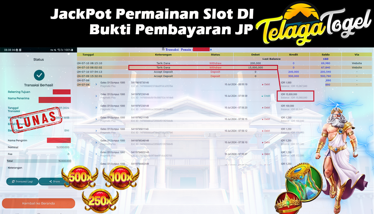 TELAGATOGEL JACKPOT SLOT GAME Gates Of Olympus 1000 Rp.15,000,000,- LUNAS