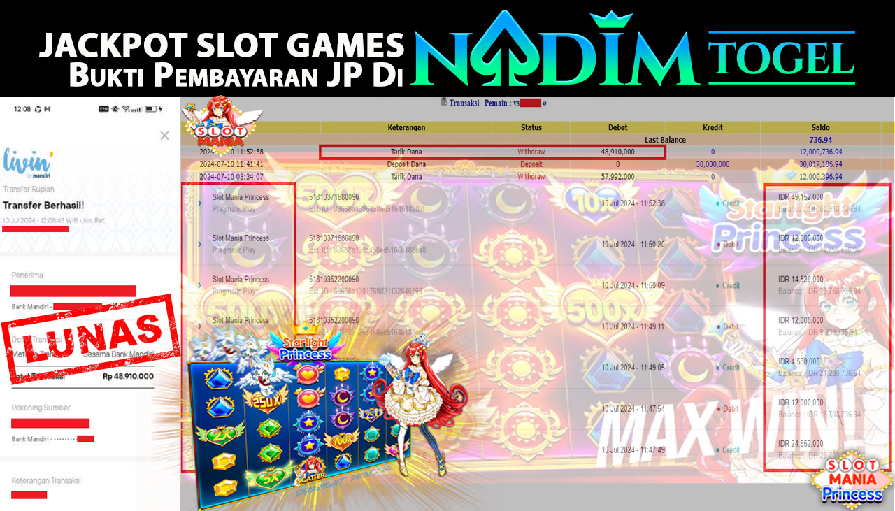 NADIMTOGEL JACKPOT SLOT MANIA PRINCESS Rp 48,910,000- LUNAS