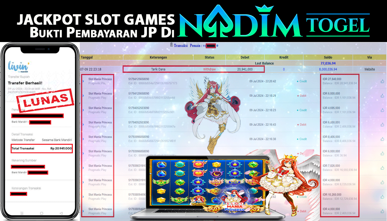NADIMTOGEL JACKPOT SLOT Mania Princess Rp 20,941,000,- LUNAS