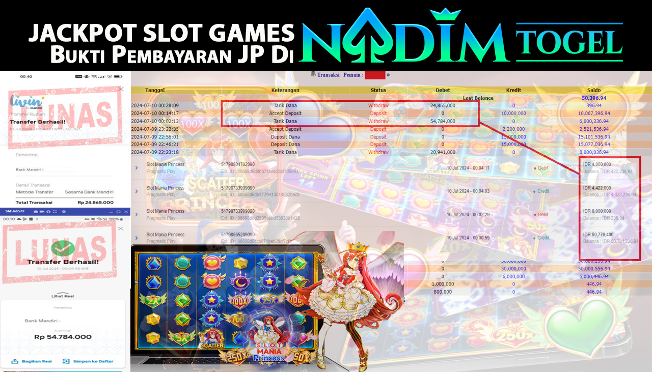 NADIMTOGEL JACKPOT SLOT MANIA PRINCESS Rp.79.649.000,- LUNAS