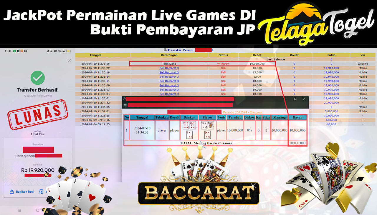 TELAGATOGEL JACKPOT LIVE GAME Baccarat Games Rp,19,920,000- LUNAS