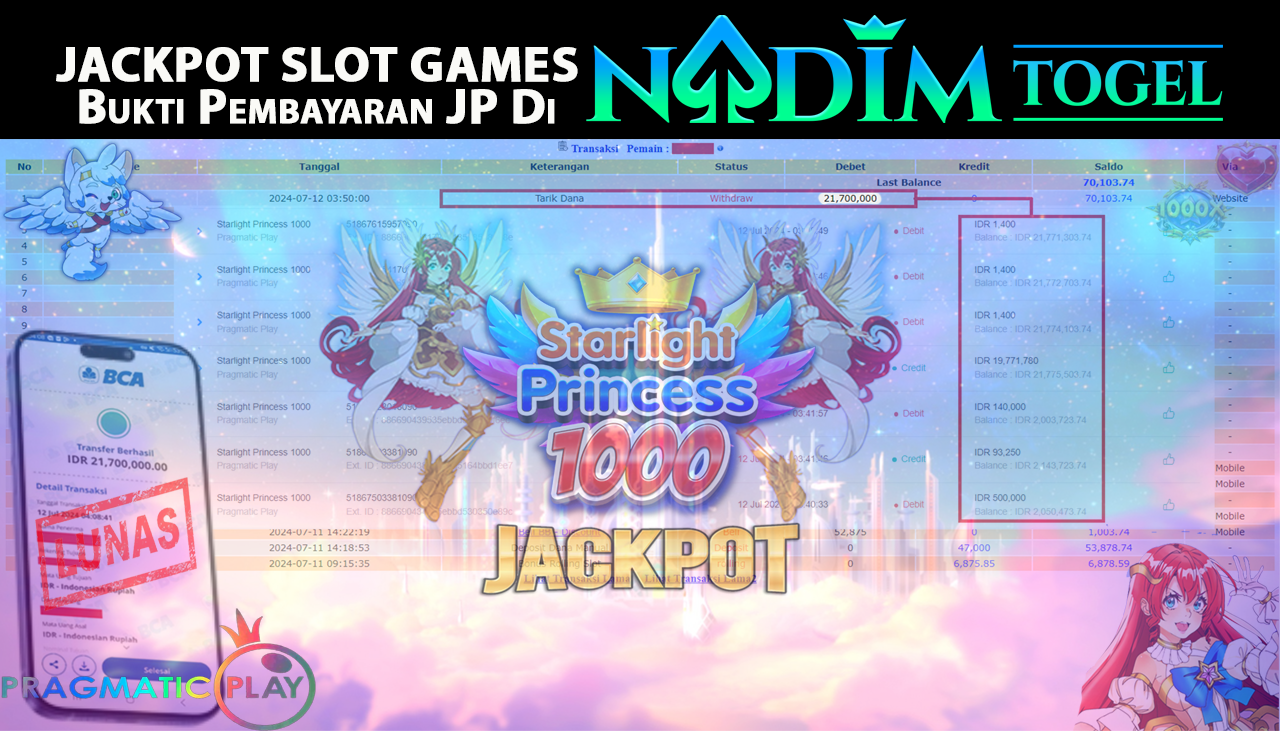 NADIMTOGEL JACKPOT SLOT STARLIGHT PRINCESS 1000 Rp.21.700.000,- LUNAS