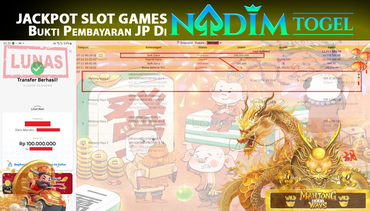 NADIMTOGEL JACKPOT  SLOT MAHJONG WAYS2 Rp.100.000.000,- LUNAS