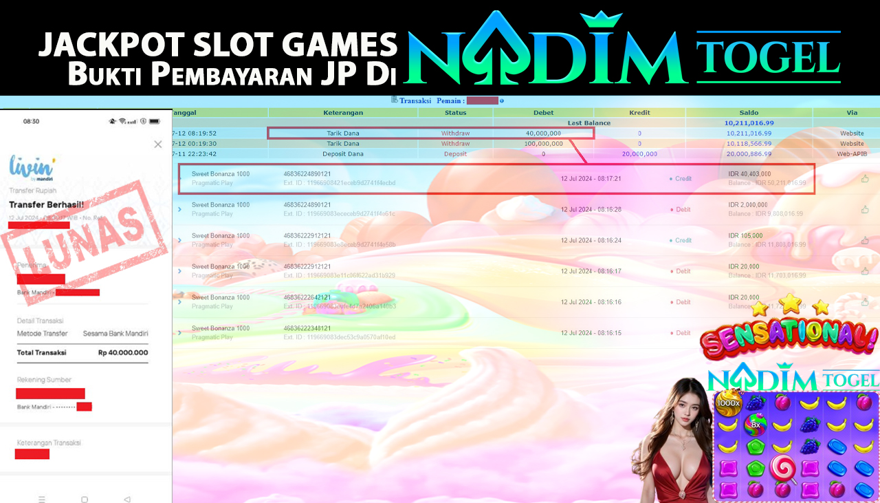 NADIMTOGEL JACKPOT SLOT SWEET BONANZA 1000 Rp.40.000.000,- LUNAS