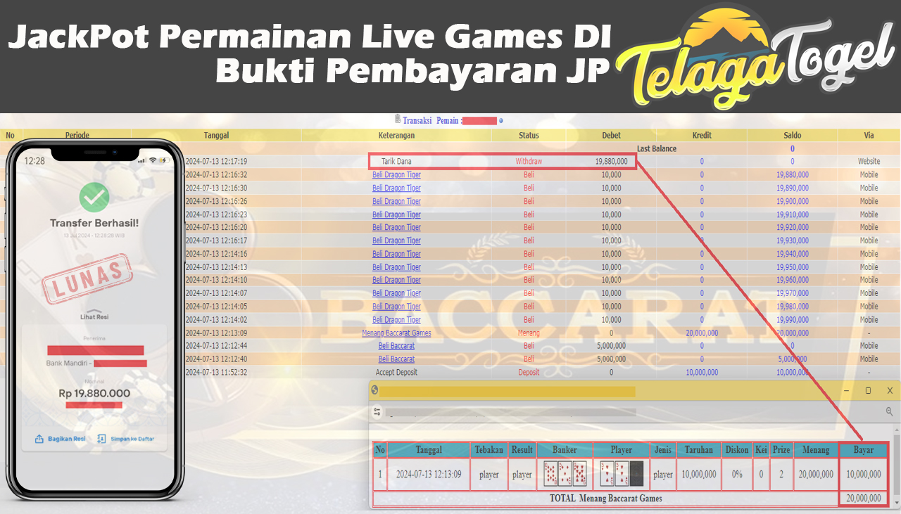 TELAGATOGEL JACKPOT LIVE GAME Baccarat Games Rp 19,880,000,- LUNAS