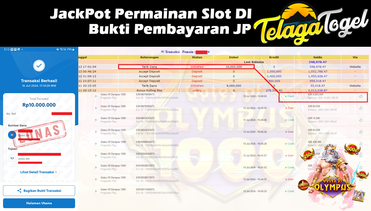 TELAGATOGEL JACKPOT SLOT GAME Gates Of Olympus 1000 Rp.10,000,000,- LUNAS