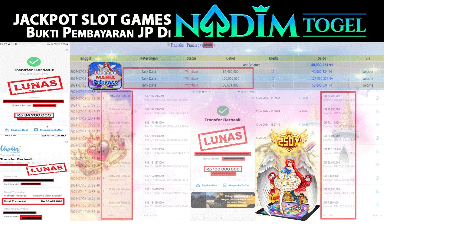 NADIMTOGEL JACKPOT SLOT MANIA PRINCESS Rp 215,574,000,- LUNAS