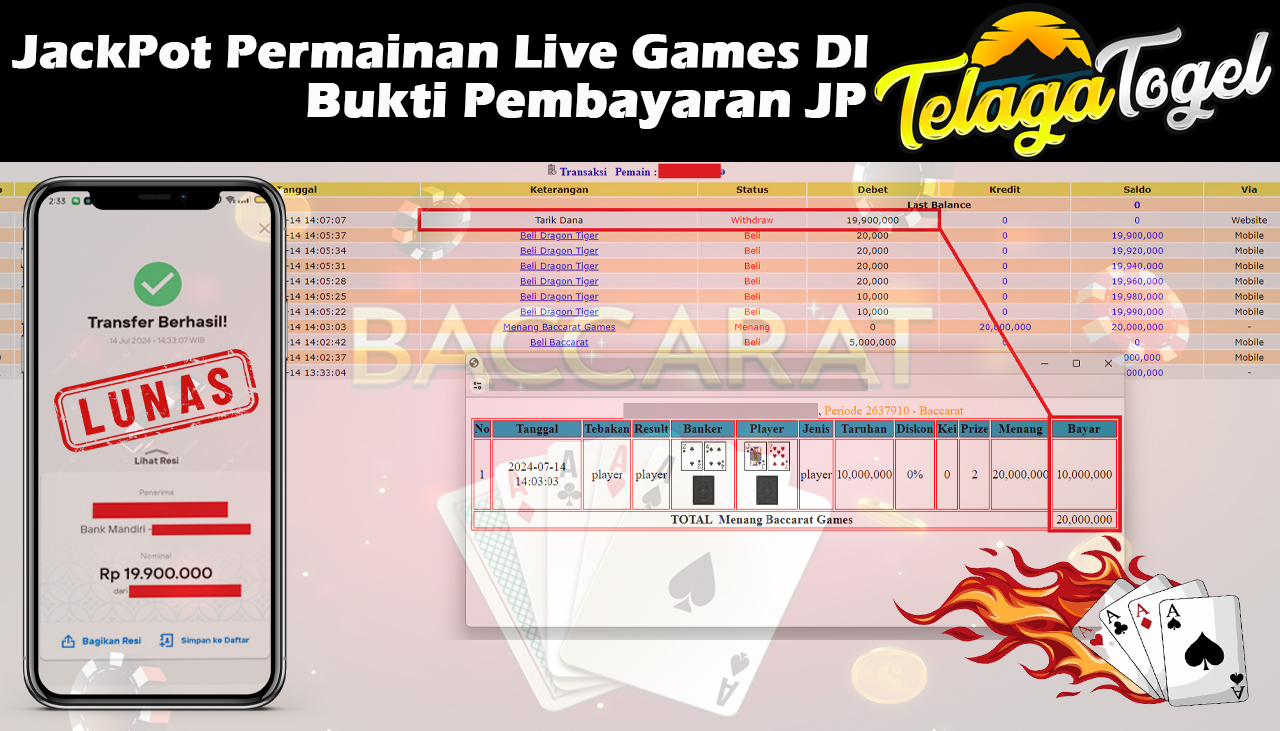 TELAGATOGEL JACKPOT LIVE GAME Baccarat Games Rp 19,900,000,- LUNAS