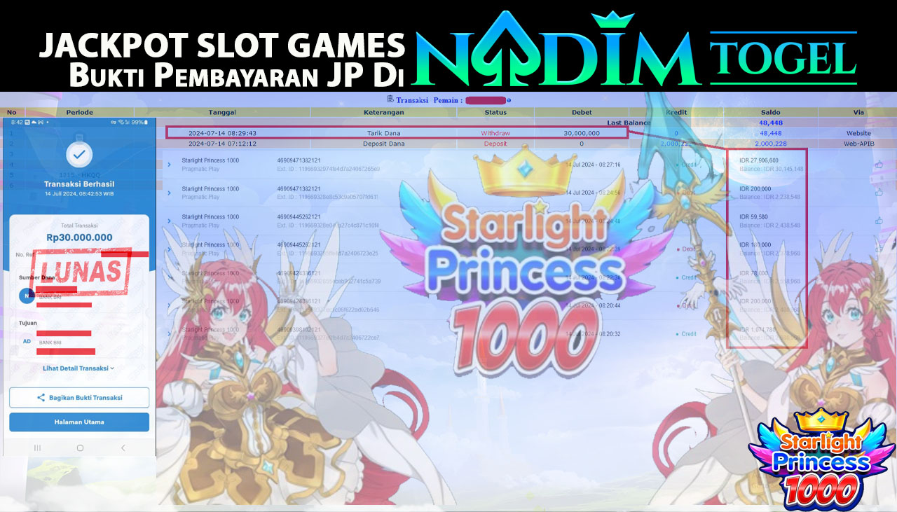 NADIMTOGEL JACKPOT SLOT Starlight Princess 1000  Rp 30,000,000,- LUNAS