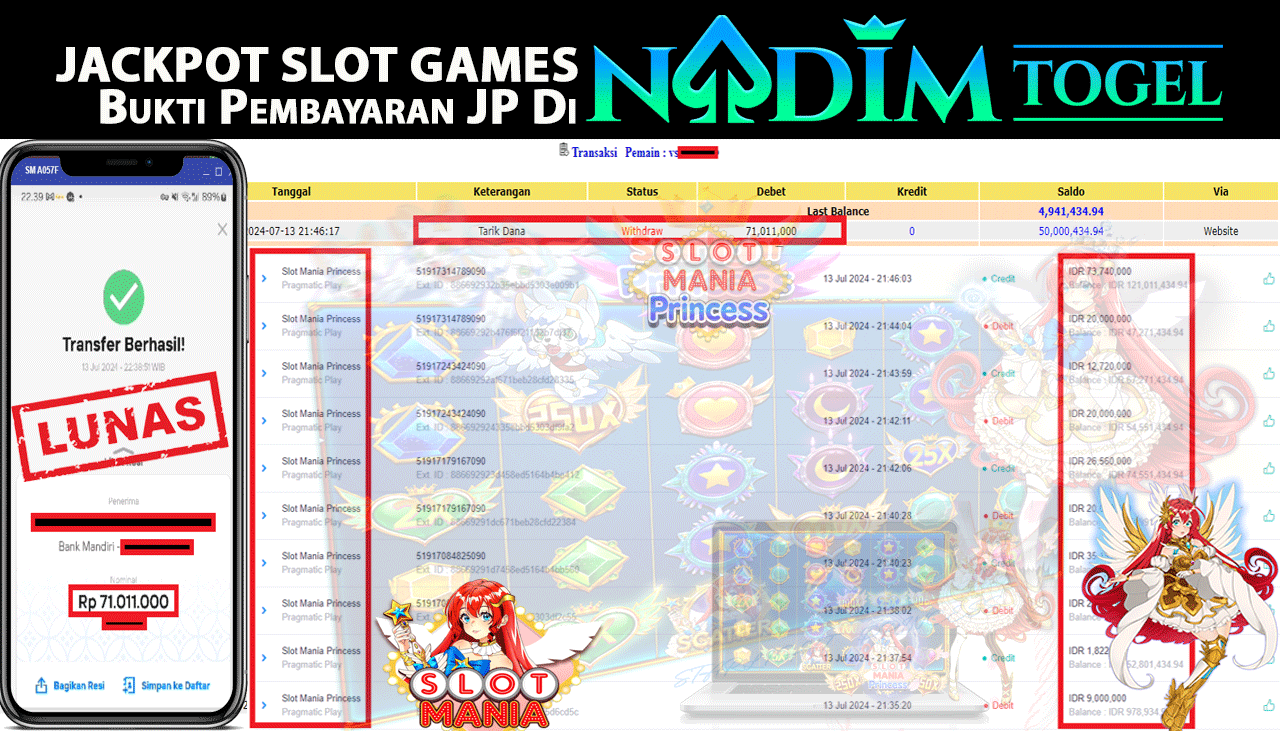 NADIMTOGEL JACKPOT SLOT MANIA PRINCESS Rp 71,011,000,- LUNAS