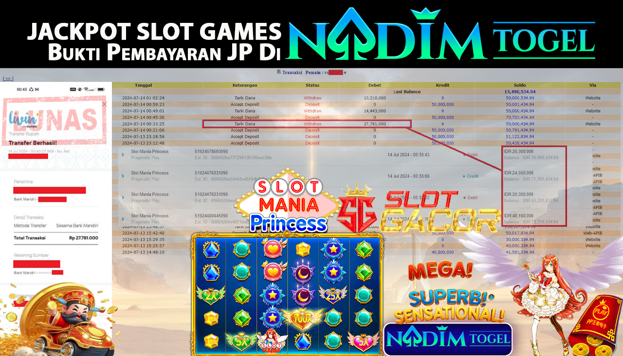 NADIMTOGEL JACKPOT SLOT MANIA PRINCESS Rp.27.781.000,- LUNAS