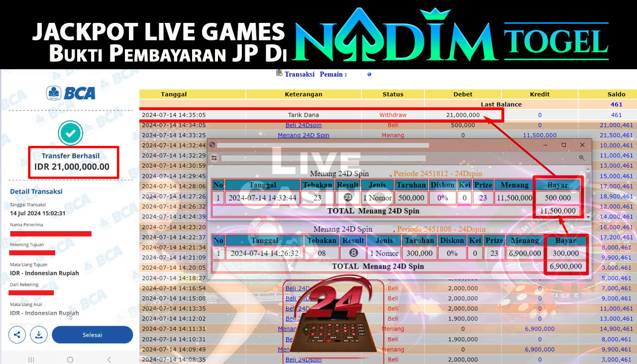 NADIMTOGEL JACKPOT LIVE GAME 24D SPIN , Rp-21,000,000 LUNAS