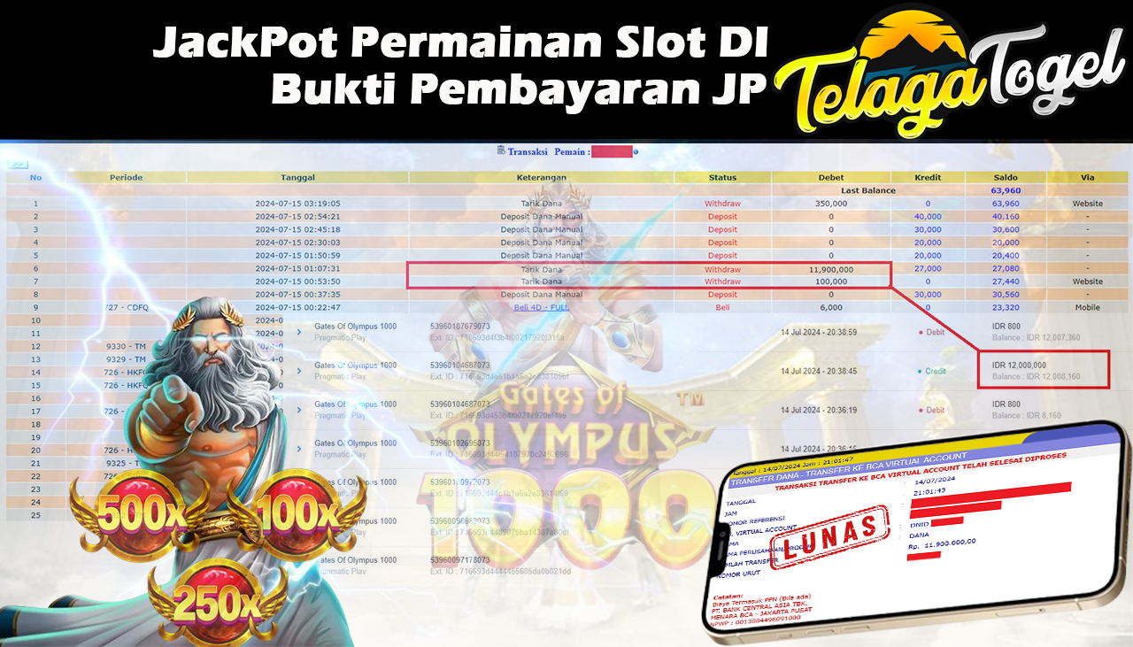 TELAGATOGEL JACKPOT SLOT GAME Gates Of Olympus 1000 Rp.11,900,000,- LUNAS