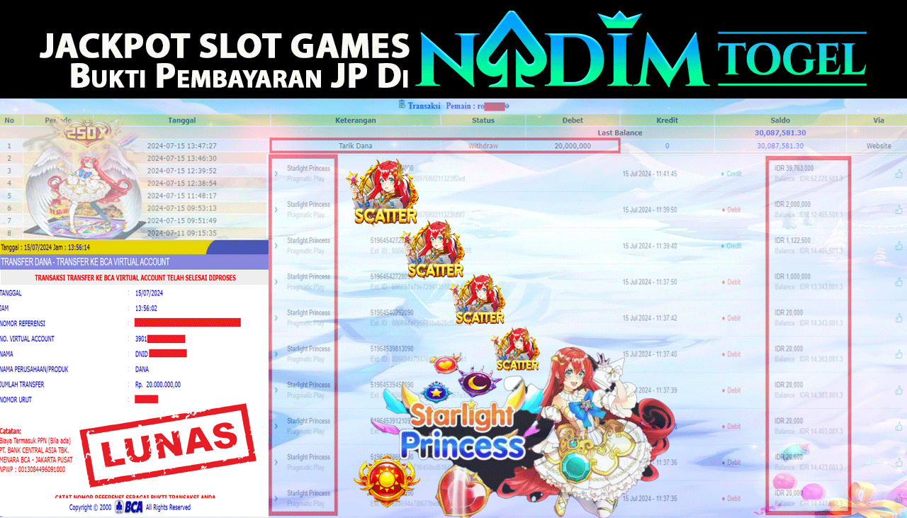 NADIMTOGEL JACKPOT SLOT Starlight Princess Rp 20,000,000,- LUNAS
