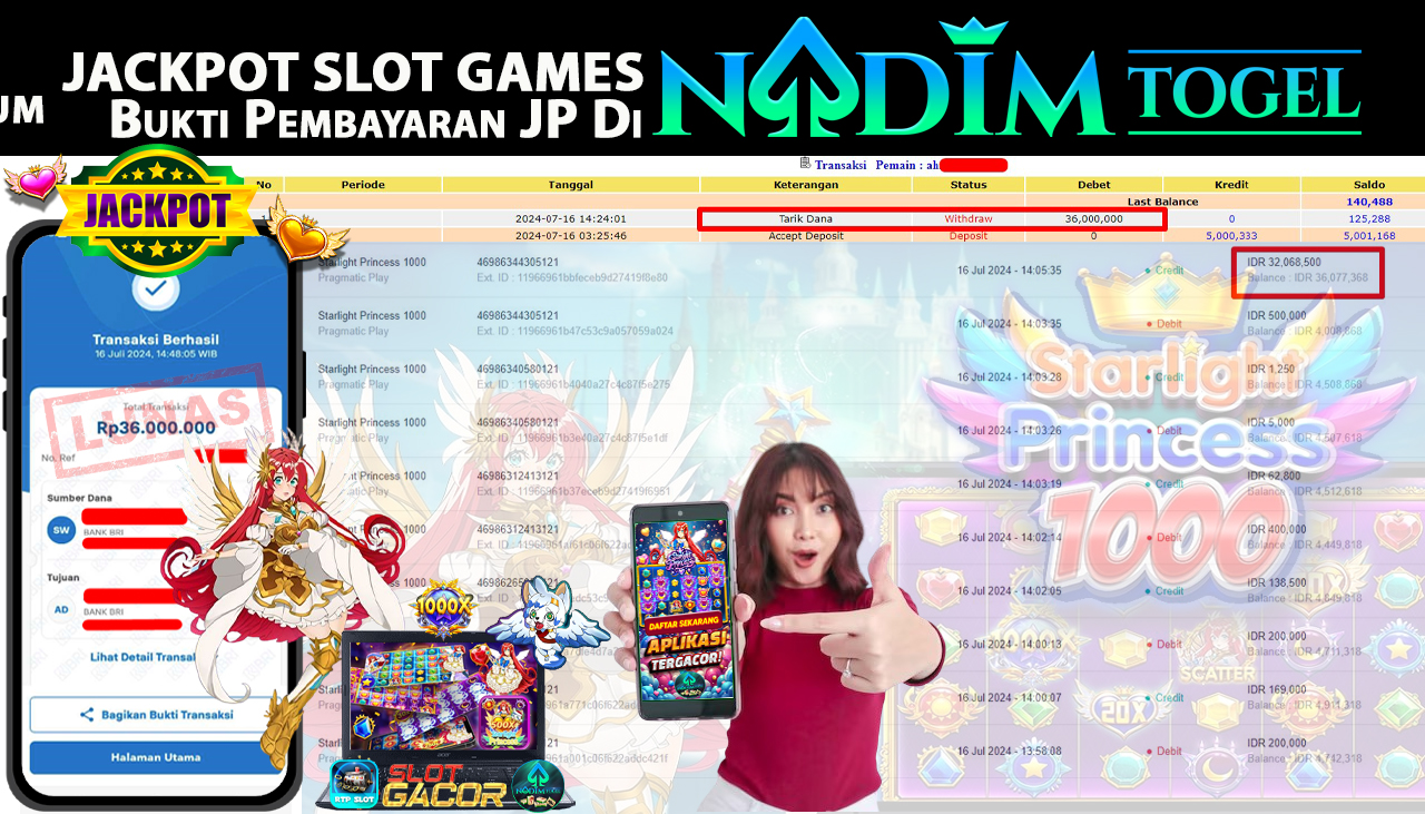 NADIMTOGEL JACKPOT SLOT STARLIGHT PRINCESS 1000 Rp 36,000,000,- LUNAS