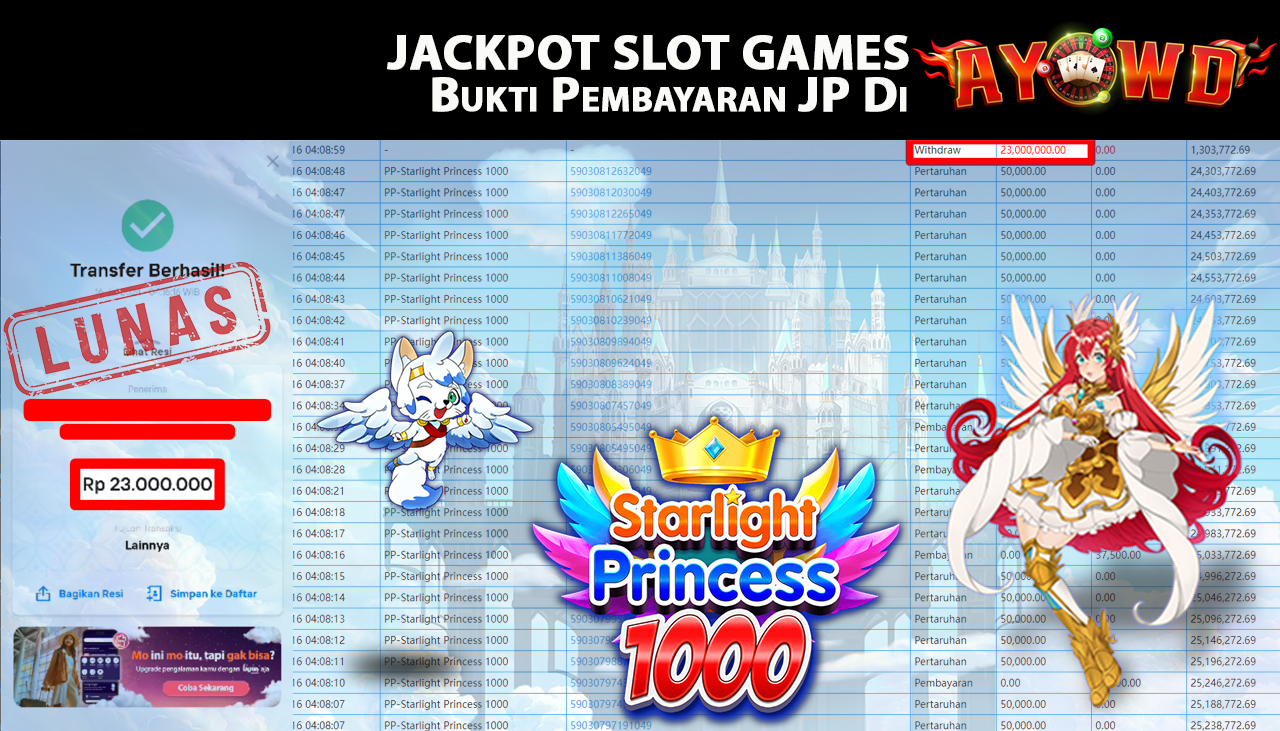 AYOWD JACKPOT SLOT GAME PP-Starlight Princess 1000 Rp,23,000,000 LUNAS