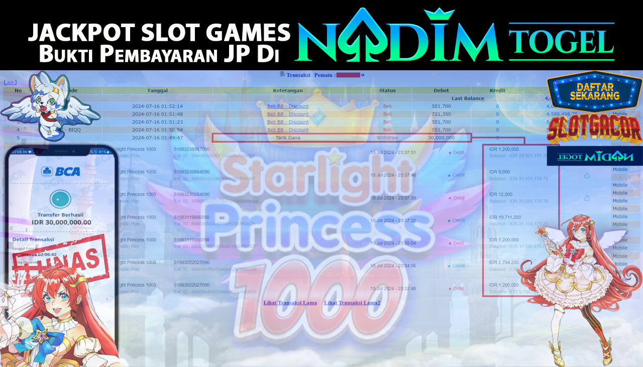 NADIMTOGEL JACKPOT SLOT STARLIGHT PRINCESS 1000 Rp 30,000,000,- LUNAS