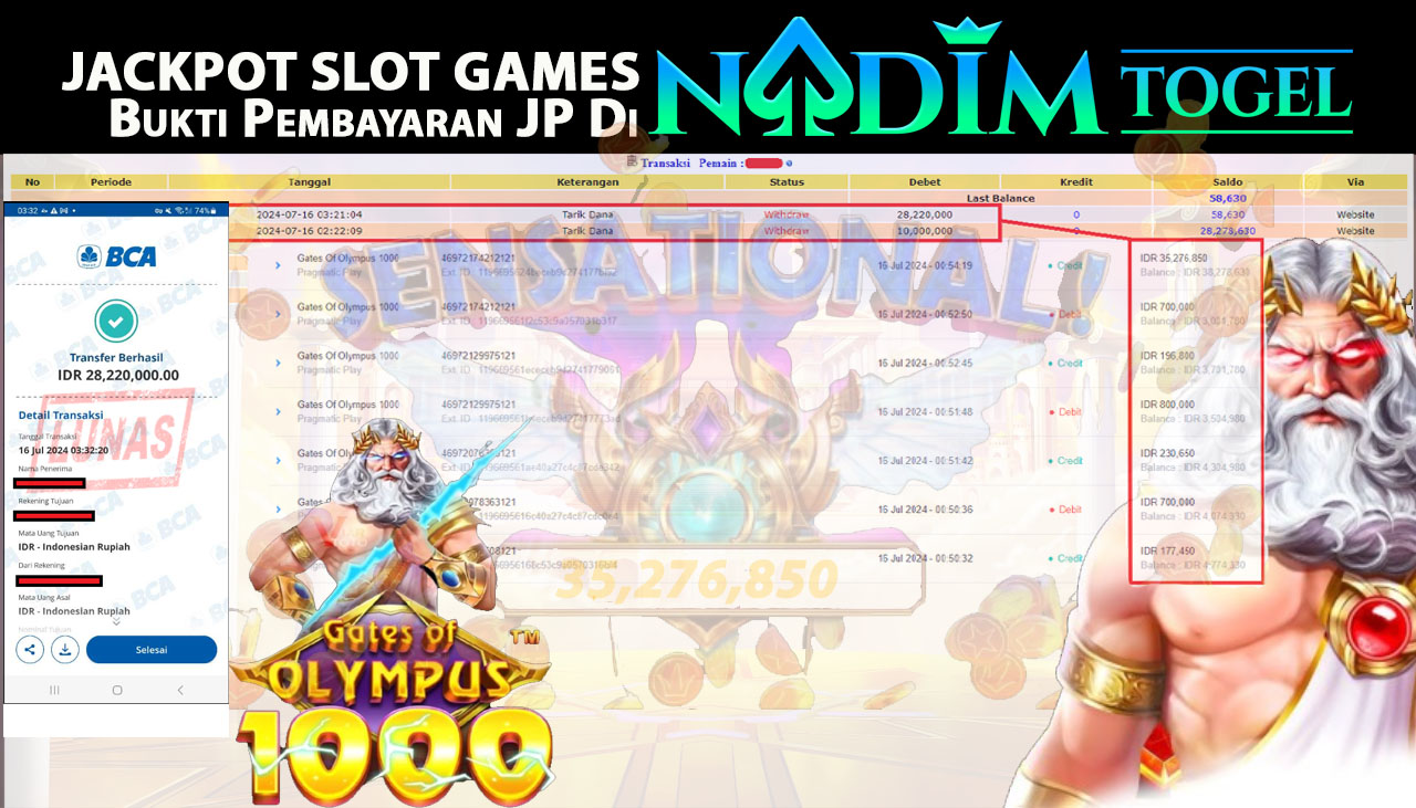 NADIMTOGEL JACKPOT SLOT GATES OF OLYMPUS 1000 Rp 28,220,000,- LUNAS