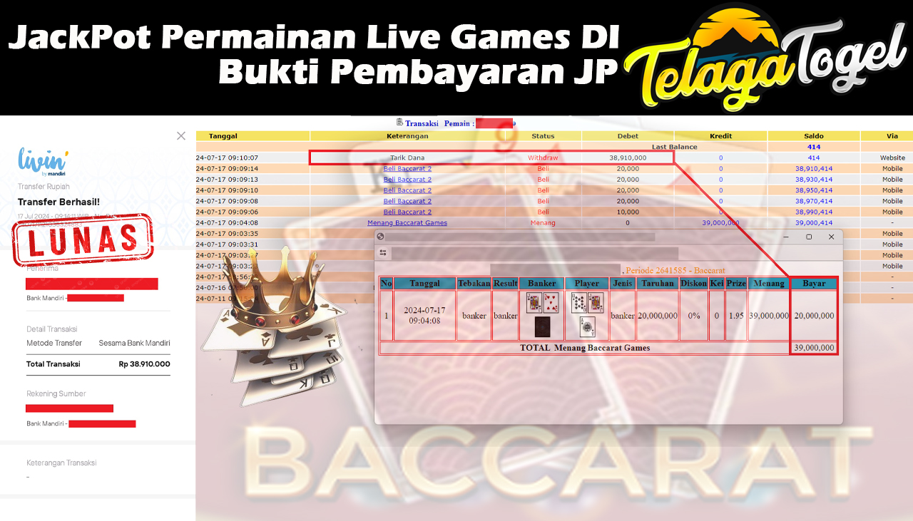 TELAGATOGEL JACKPOT LIVE GAME Baccarat Games Rp,38,910,000- LUNAS