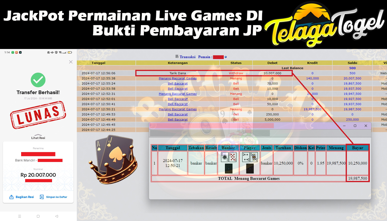 TELAGATOGEL JACKPOT LIVE GAME Baccarat Games Rp,20,007,000- LUNAS